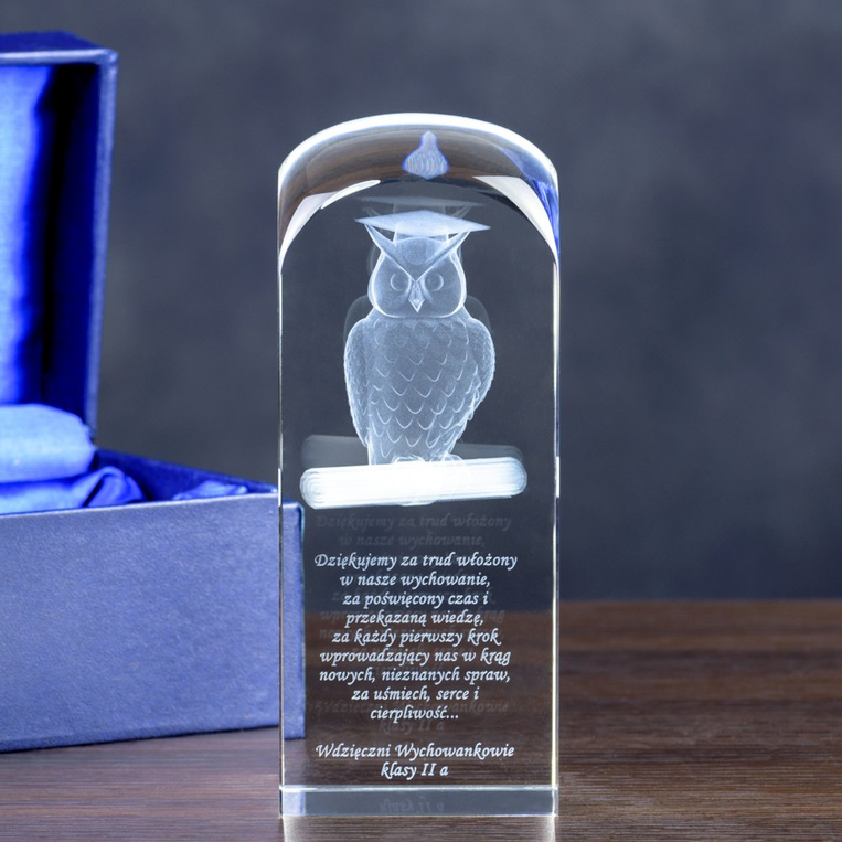 Statuetka DLA NAUCZYCIELA - Sowa 3D - Podziękowanie z dedykacją