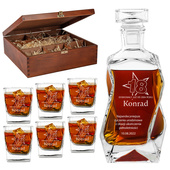 ZESTAW Z GRAWEREM KARAFKA i 6 SZKLANEK drewniane etui NA 18 URODZINY