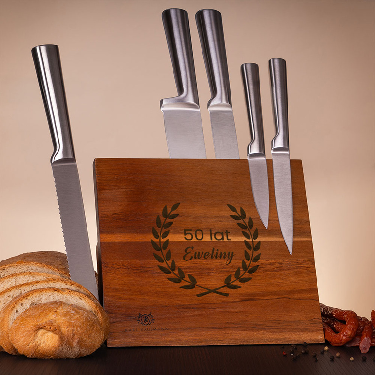 Zestaw noży + blok z grawerem – prezent na 50. URODZINY DLA NIEJ
