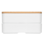 Lunch box biały z bambusową pokrywką GRAWEROWANY MONOGRAM
