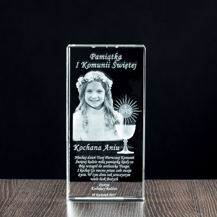 Zdjęcie 3D w krysztale Pamiątka I Komunii Świętej Fotokryształ Duży