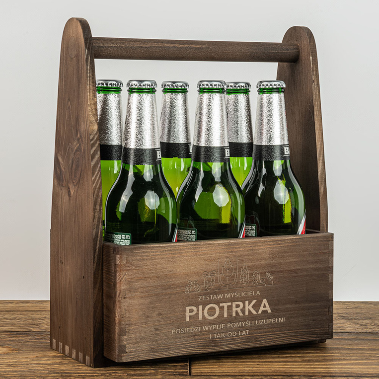 Grawerowane nosidło na piwo ZESTAW MYŚLICIELA + IMIĘ