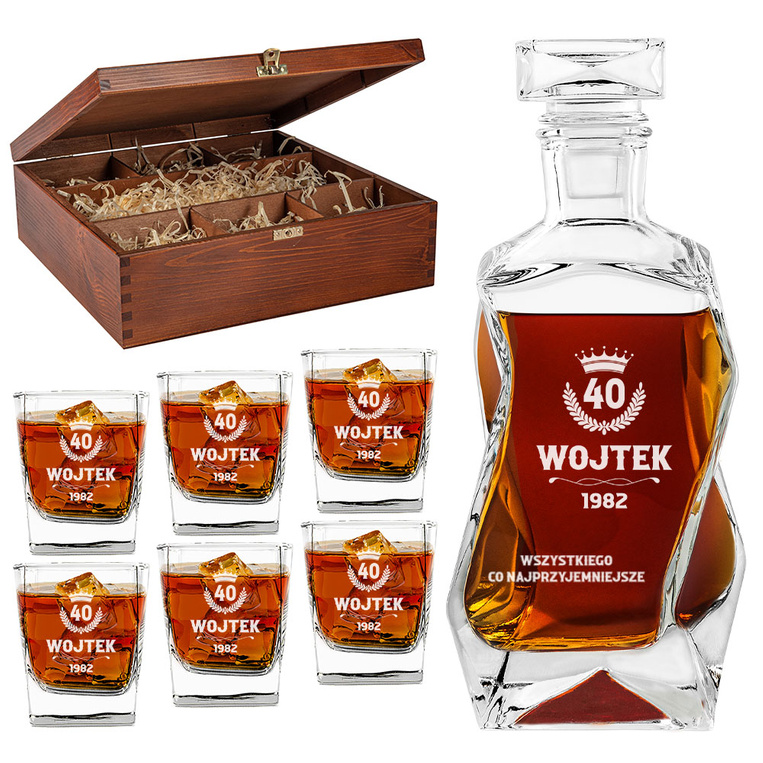 ZESTAW KARAFKA I 6 SZKLANEK z twoim grawerem na 40 URODZINY