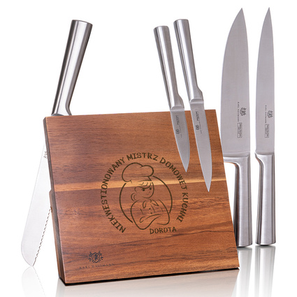 BLOK MAGNETYCZNY z grawerem i 5 noży  – NA IMIENINY dla niej