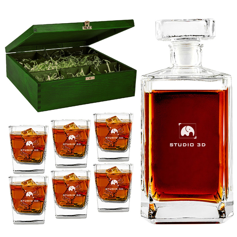 PREZENT FIRMOWY NA ŚWIĘTA – Grawerowana karafka + 6 szklanek