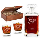 Zestaw do whisky karafka i 2 szklanki drewniane etui GRAWER PREZENT FIRMOWY