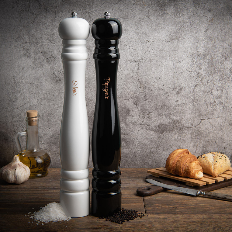 Zestaw Mega Dużych Młynków do Soli i Pieprzu z Grawerem 'Solenie' i 'Pieprzenie