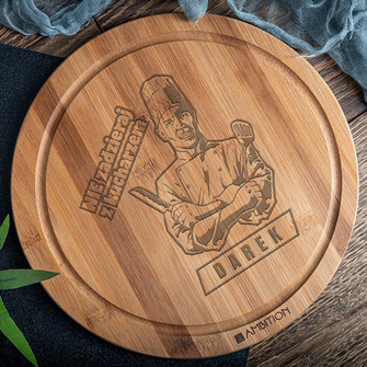 DESKA do krojenia okrągła dla AMATORA GOTOWANIA na prezent NIE ZADZIERAJ Z KUCHARZEM