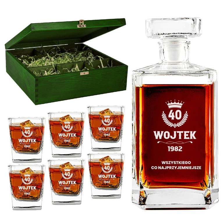 Personalizowany zestaw do whisky na URODZINY – karafka i 6 szklanek