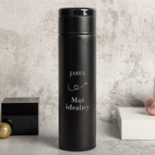 Personalizowana czarna butelka termiczna z grawerem IDEALNY MĄŻ + IMIĘ
