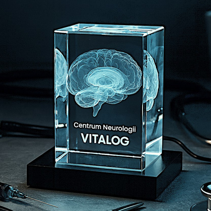Statuetka szklana 3D Mózg z grawerem i podstawką LED – prezent dla lekarza lub neurologa