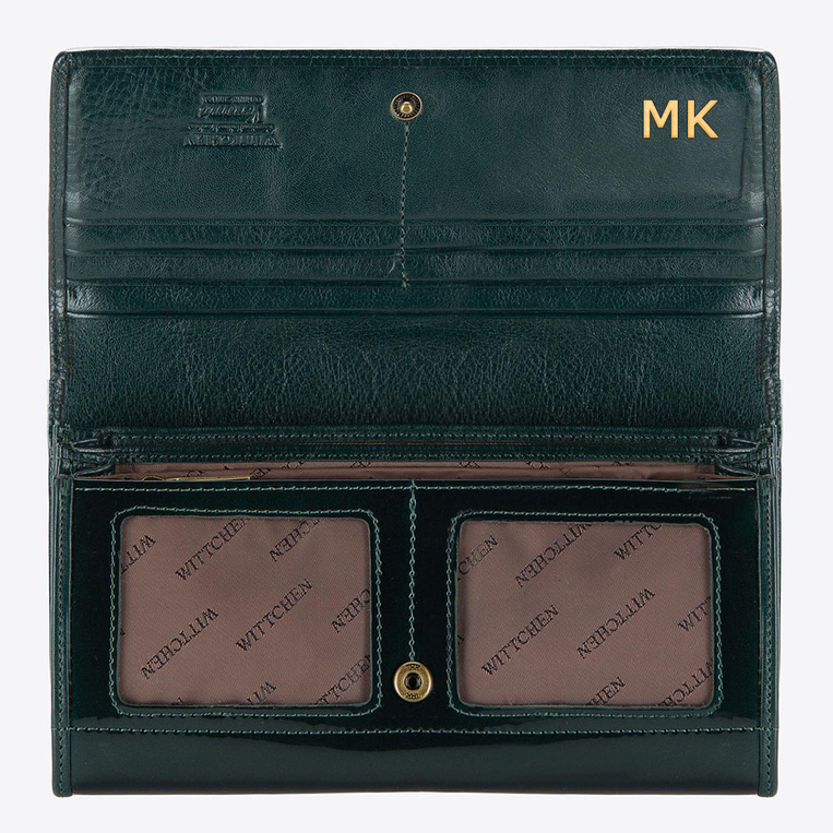 Elegancki zielony portfel damski Wittchen z personalizacją - na prezent