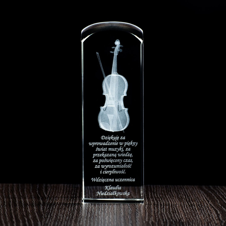 Skrzypce 3D - grawer w statuetce Podziękowanie za naukę, Nagroda w konkursie