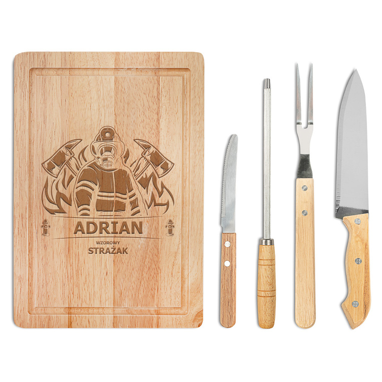 Zestaw do grilla z grawerowaną deską na prezent DLA STRAŻAKA