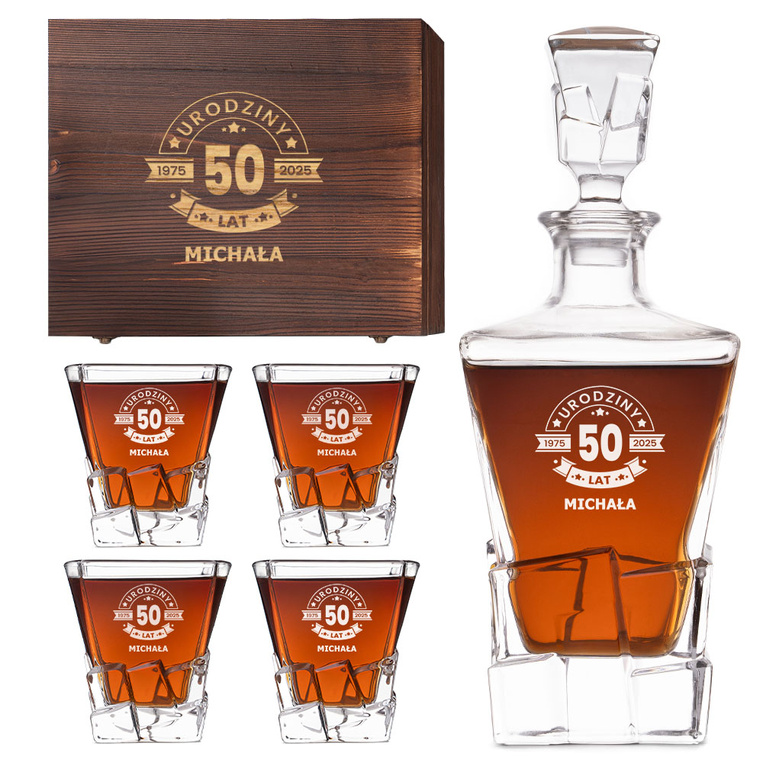 Zestaw do whisky na 50. URODZINY – personalizowany prezent z grawerem