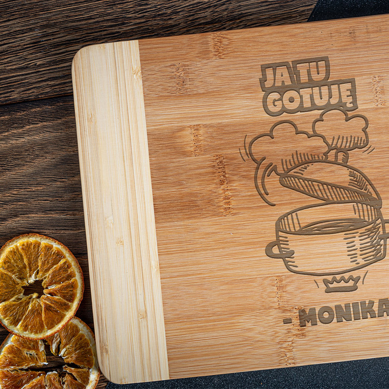 PREZENT DLA NIEJ duża deska do krojenia z grawerem JA TU GOTUJĘ + IMIĘ