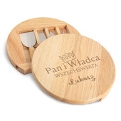 GRAWEROWANA deska do serów z nożami PAN I WŁADCA WSZECHŚWIATA + IMIĘ na IMIENINY URODZINY