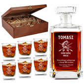 Karafka i 6 szklanek w drewnianym etui na 40 URODZINY DLA WĘDKARZA