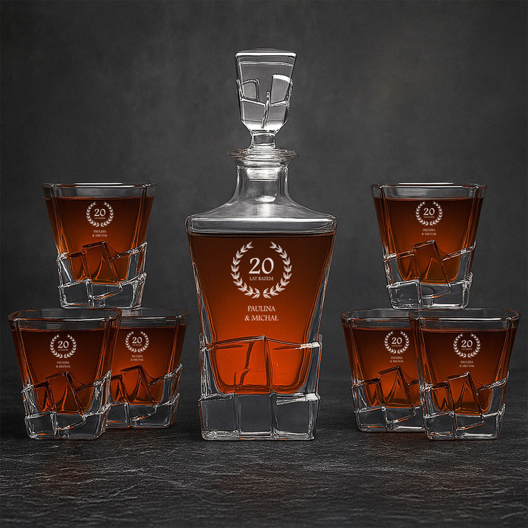 Zestaw do whisky Karafka + 6 szklanek z grawerem na 20 ROCZNICĘ ŚLUBU
