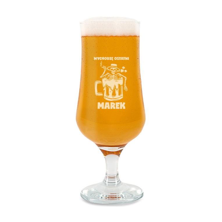 Szklanka do piwa z grawerem WYCHODZĘ OSTATNI + IMIĘ
