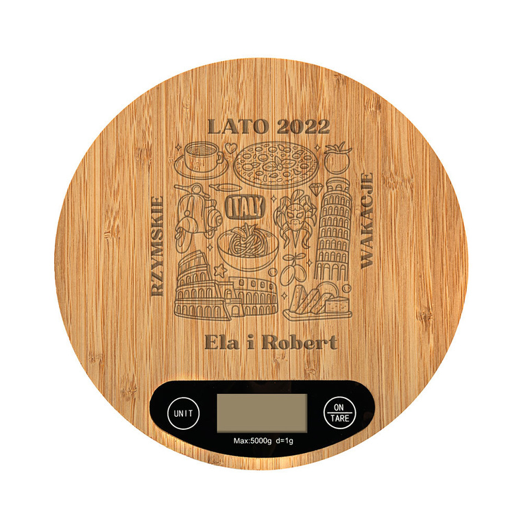 Waga kuchenna z grawerem WSPOMNIENIE WSPÓLNYCH WAKACJI + imiona