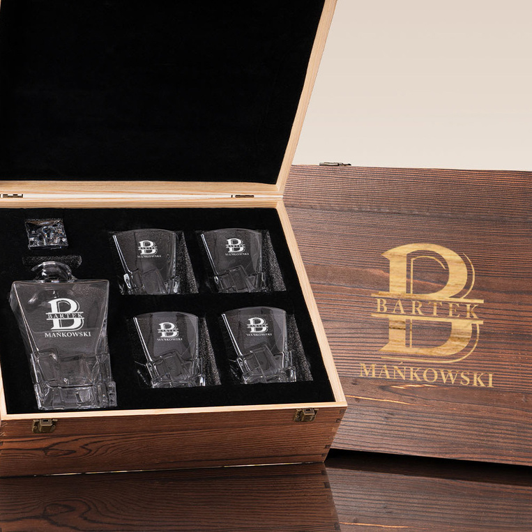 Zestaw Lodowy do whisky z grawerem – MONOGRAM, IMIĘ I NAZWISKO dla niego