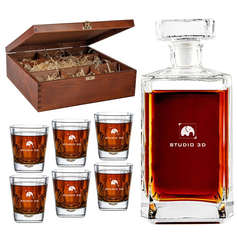 UPOMINEK FIRMOWY NA ŚWIĘTA – Grawerowana karafka + 6 szklanek Zestaw do whisky