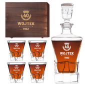 Zestaw do whisky na 40 URODZINY z grawerem – karafka, 4 szklanki i SKRZYNKA