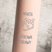 Personalizowana różowa butelka termiczna z grawerem "KRÓLOWA ZABAWY" + IMIĘ