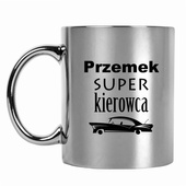 PERSONALIZOWANY kubek srebrny z nadrukiem SUPER KIEROWCA + IMIĘ
