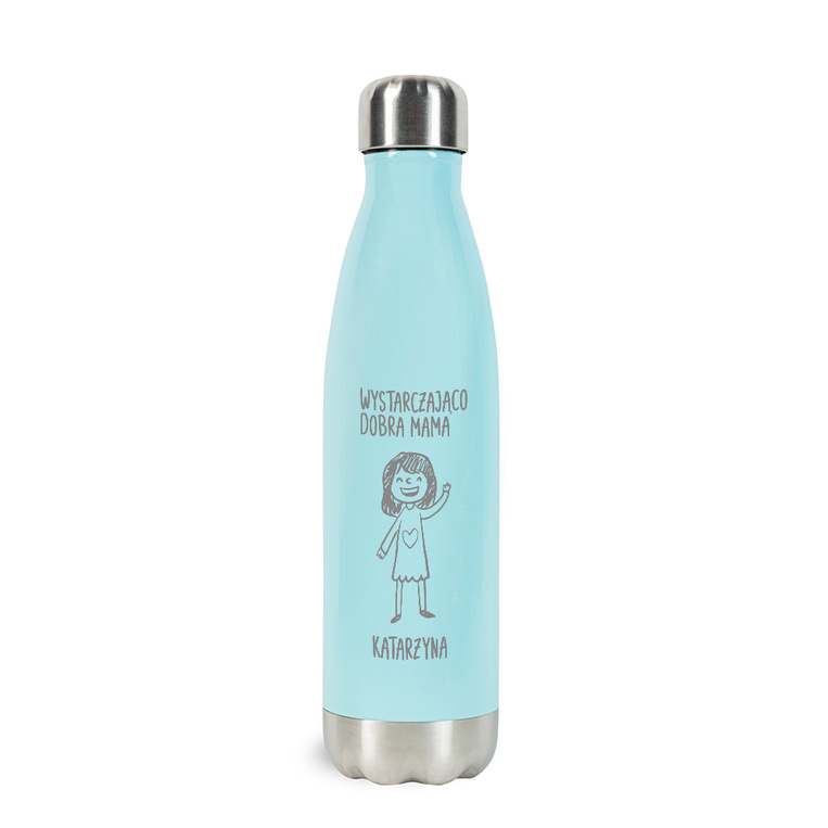 Butelka termiczna niebieska z grawerem NA PREZENT DLA MAMY
