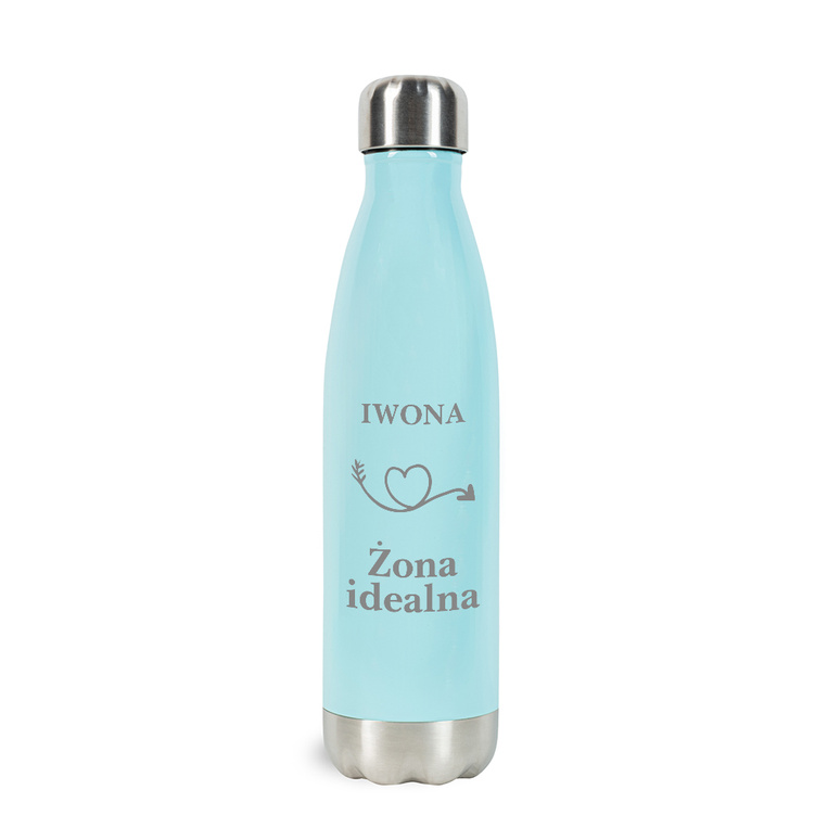 Butelka termiczna niebieska z grawerem ŻONA IDEALNA na prezent