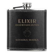 Piersiówka w skórze z grawerem ELIXIR DOŚWIADCZENIA DZIADKA + IMIĘ