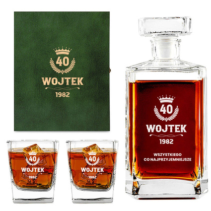 Prezent na 40 urodziny – personalizowana karafka i szklanki w skrzynce