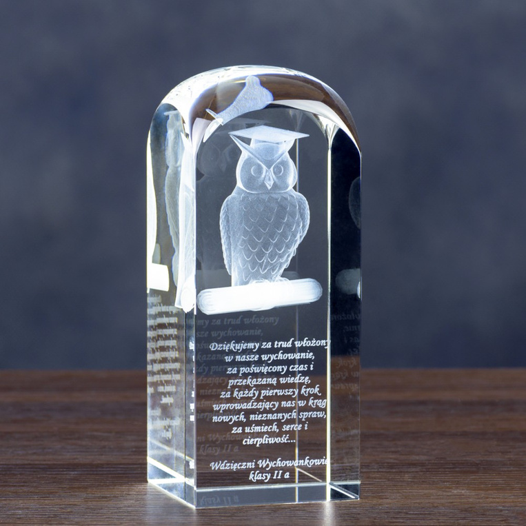 Statuetka DLA NAUCZYCIELA - Sowa 3D - Podziękowanie z dedykacją