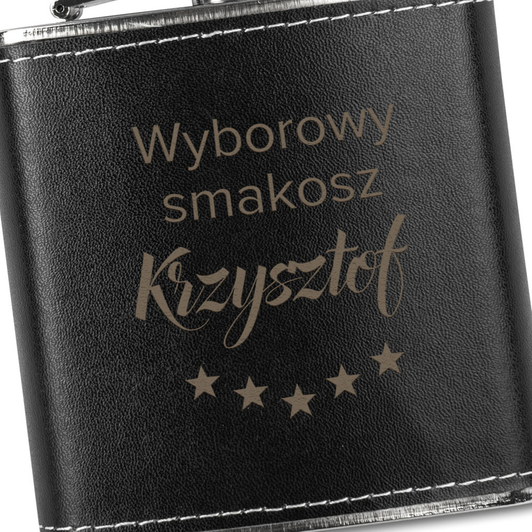 Piersiówka w skórze z grawerem WYBOROWY SMAKOSZ + IMIĘ