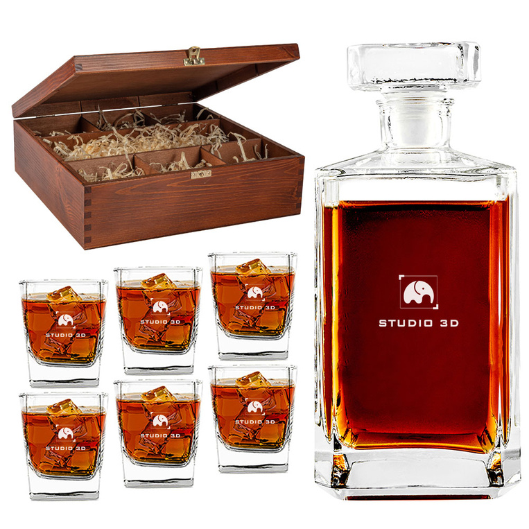 UPOMINEK FIRMOWY NA ŚWIĘTA – Grawerowana karafka + 6 szklanek Zestaw do whisky