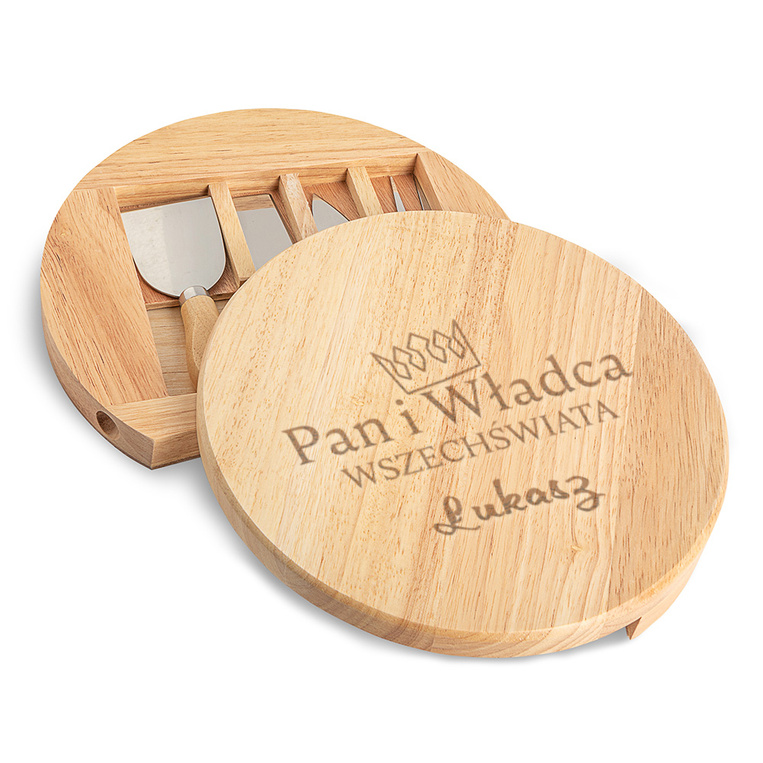 GRAWEROWANA deska do serów z nożami PAN I WŁADCA WSZECHŚWIATA + IMIĘ na IMIENINY URODZINY