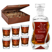 ZESTAW Z GRAWEREM KARAFKA i 6 SZKLANEK drewniane etui NA 18 URODZINY