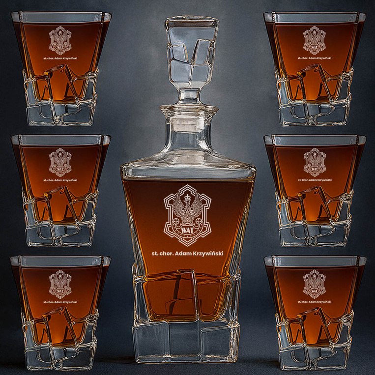 Karafka i 6 szklanek z grawerem DLA OFFICERA WAT - podziękowanie, EMERYTURA