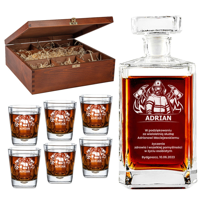 Karafka i 6 szklanek z grawerem PODZIĘKOWANIA STRAŻAKOWI ZA SŁUŻBĘ