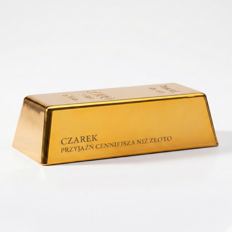 Sztabka złota z grawerem – „Przyjaźń cenniejsza niż złoto” + imię