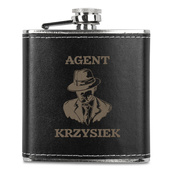 Piersiówka w skórze z grawerem AGENT + IMIĘ