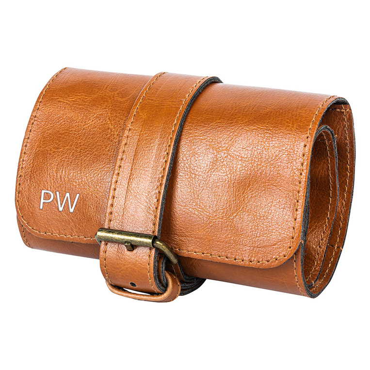 Skórzane etui na zegarki TŁOCZONE SREBRNE INICJAŁY. Prezent z klasą