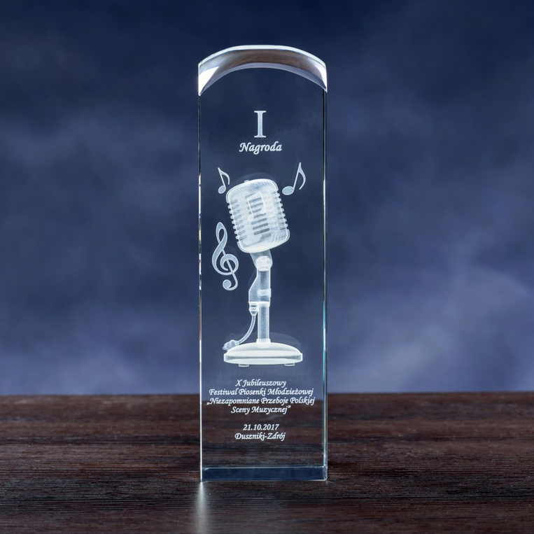 Prezent dla Wokalisty Piosenkarza Nagroda Muzyczna Mikrofon 3D w szkle