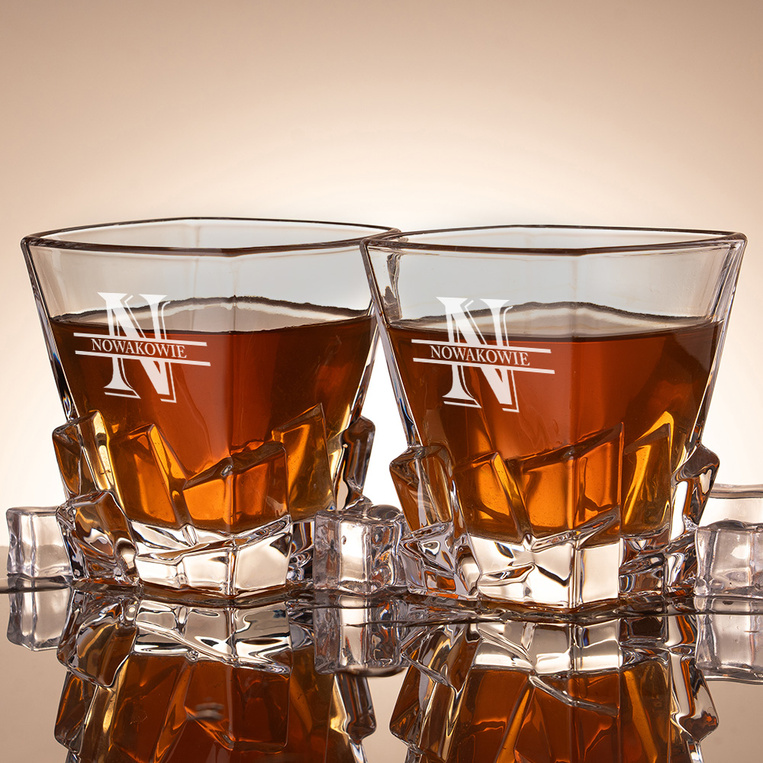 2 Szklanki do whisky z grawerem NAZWISKO i MONOGRAM w tubie prezentowej