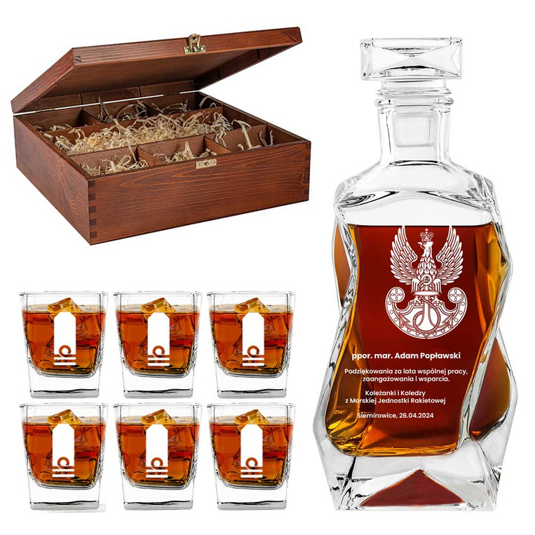 Grawerowana karafka i szklanki w skrzynce - PREZENT DLA MARYNARZA