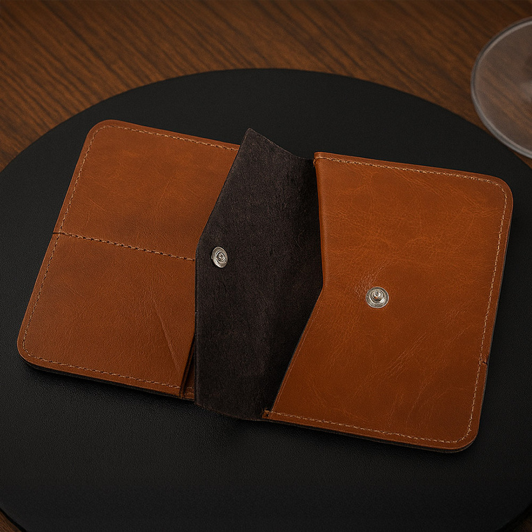 Portfel SLIM brązowy ze srebrnymi inicjałami – PREZENT DLA CHŁOPAKA, BRATA