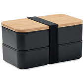 Lunch box czarny z bambusową pokrywką - czysty