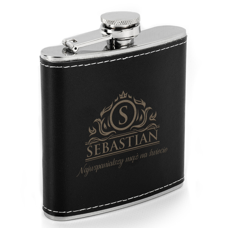 Grawerowana piersiówka w skórze DLA MĘŻA